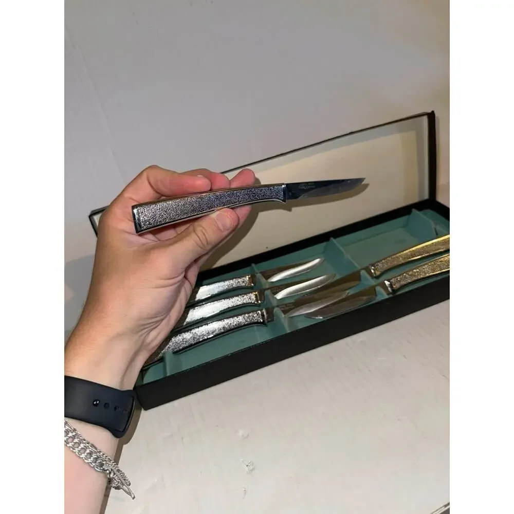 Set of 6 Carvel Hall Stainless USA Steak Knives Hammered Handle 7.75
